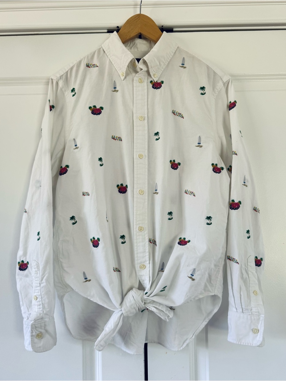 Ralph Lauren button down aloha Hawaiian vacation embroidered novelty size L